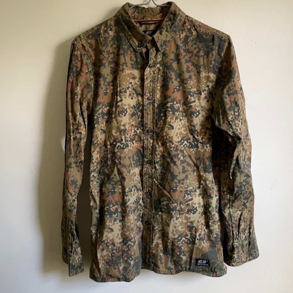 Diesel camouflage printed sz small fiftyfivedsl mens green brown